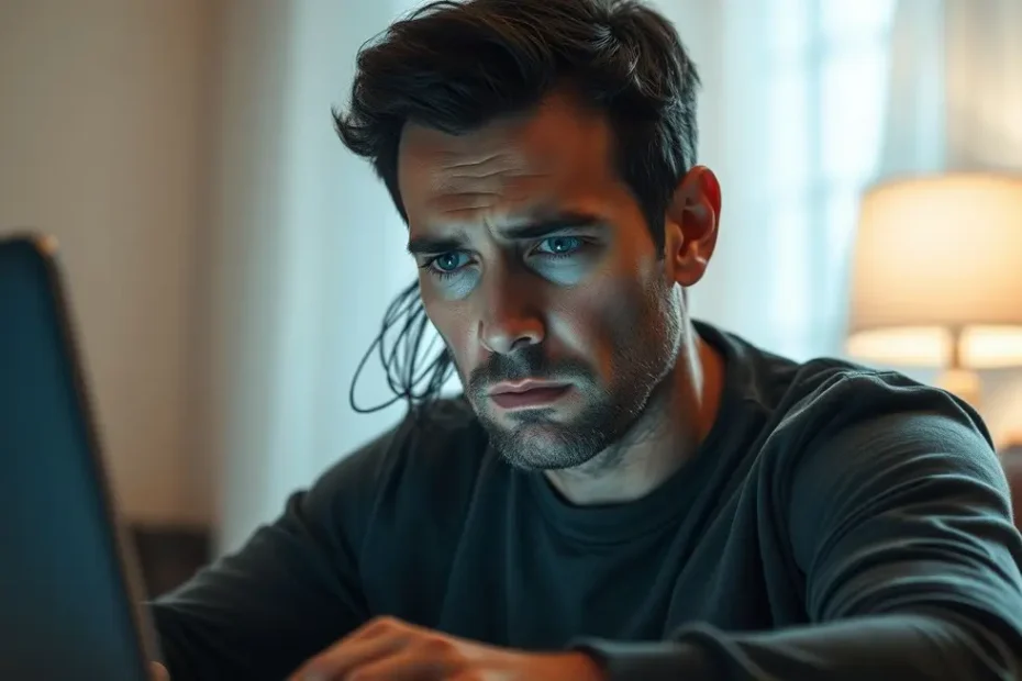 Pessoa com expressão de esperança olhando para a tela de um laptop onde um rabisco escuro está sendo apagado, simbolizando a remoção de conteúdo negativo da internet.