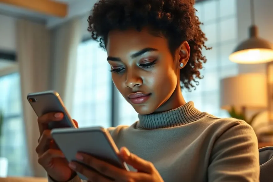 Uma pessoa serena olhando para uma tela de tablet ou smartphone, simbolizando a clareza e a solução de dúvidas sobre o Seguro-Desemprego 2025, com um ar de alívio e esperança.