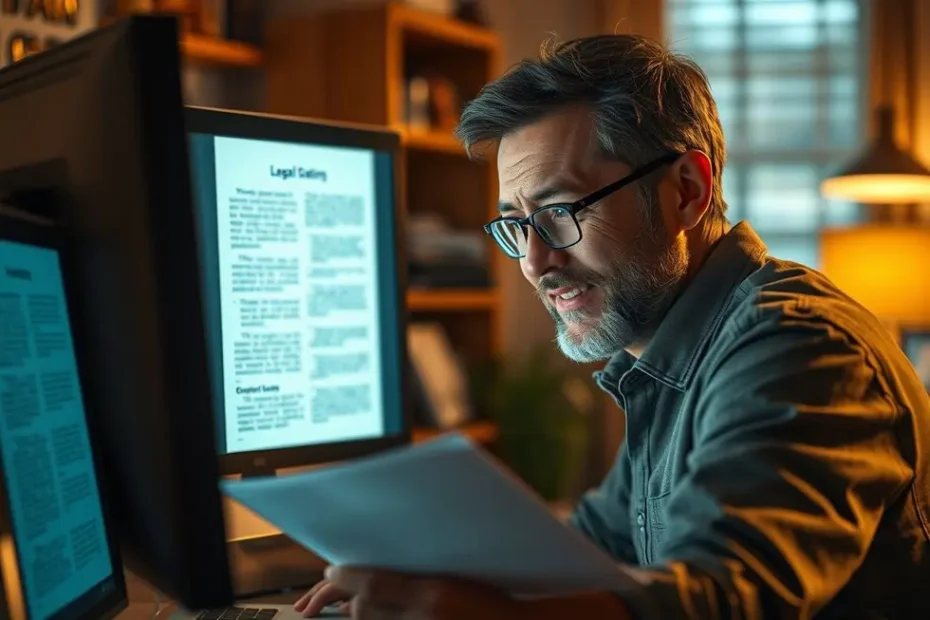 Uma pessoa pensativa diante de um computador, refletindo sobre as mudanças da Reforma Trabalhista e buscando clareza.
