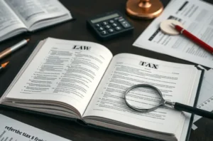 Imagem de documentos fiscais e jurídicos, representando a análise necessária para impostos em leilões de imóveis.